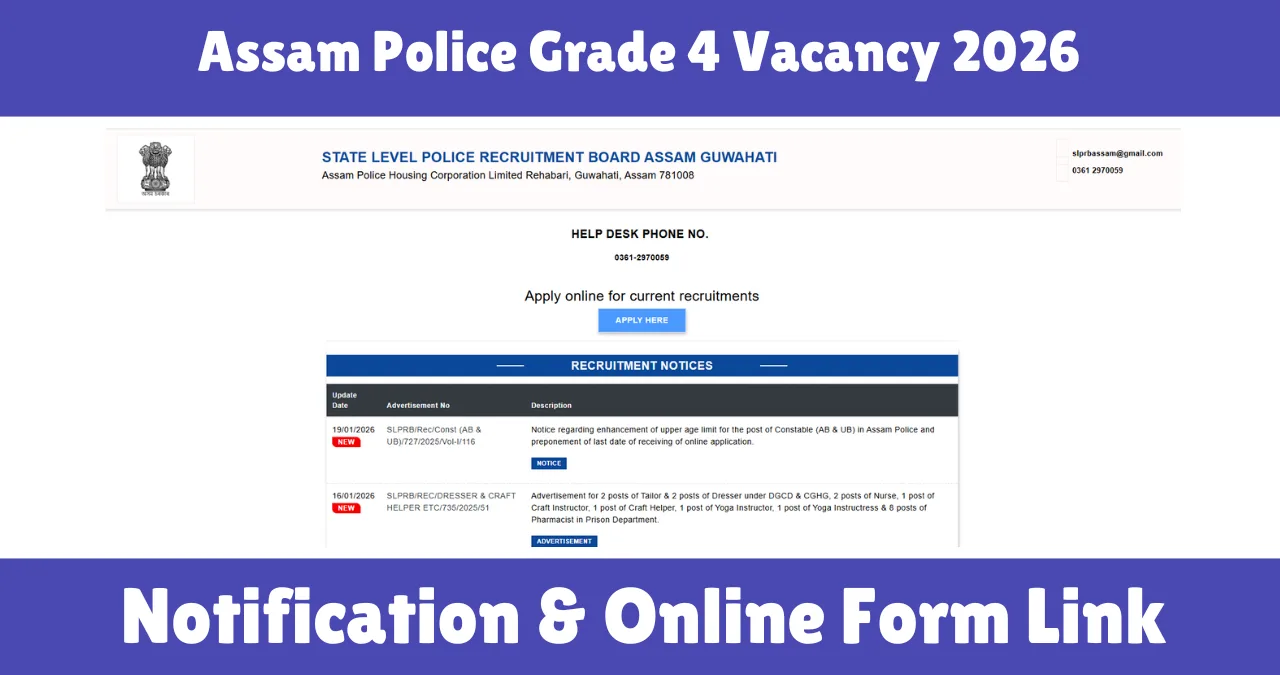 Assam Police Grade 4 Vacancy 2026