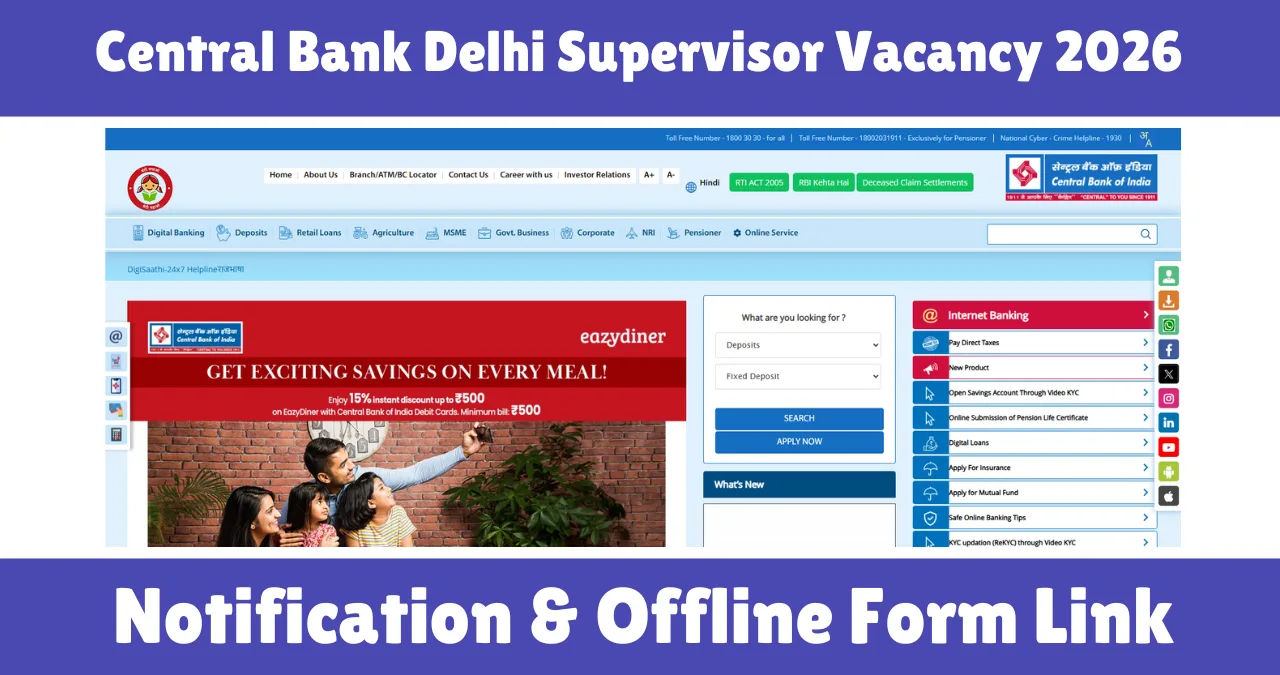 Central Bank Delhi Supervisor Vacancy 2026