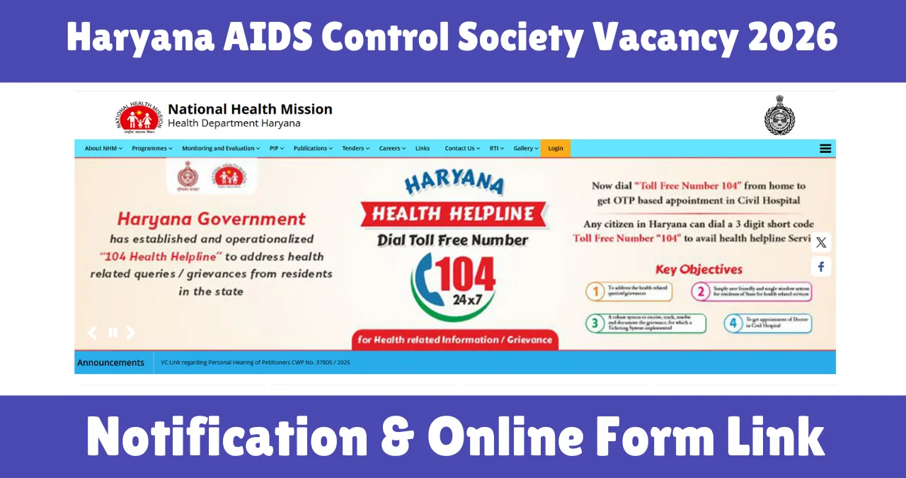 Haryana AIDS Control Society Vacancy 2026