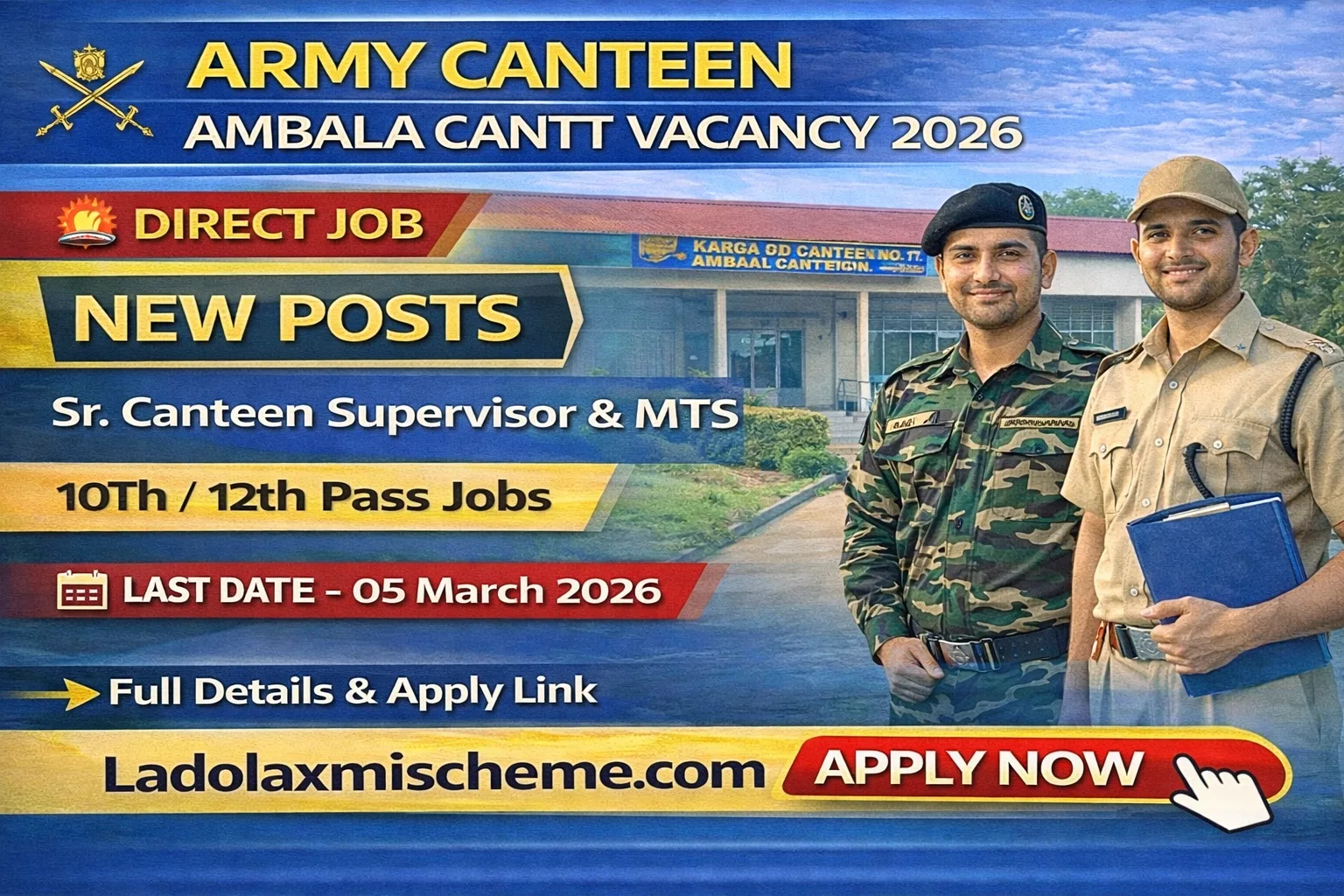Army Canteen Ambala Cantt Vacancy 2026