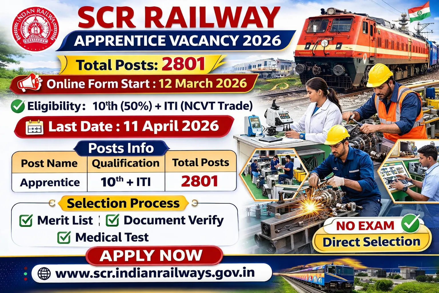 SCR Railway Apprentice Vacancy 2026