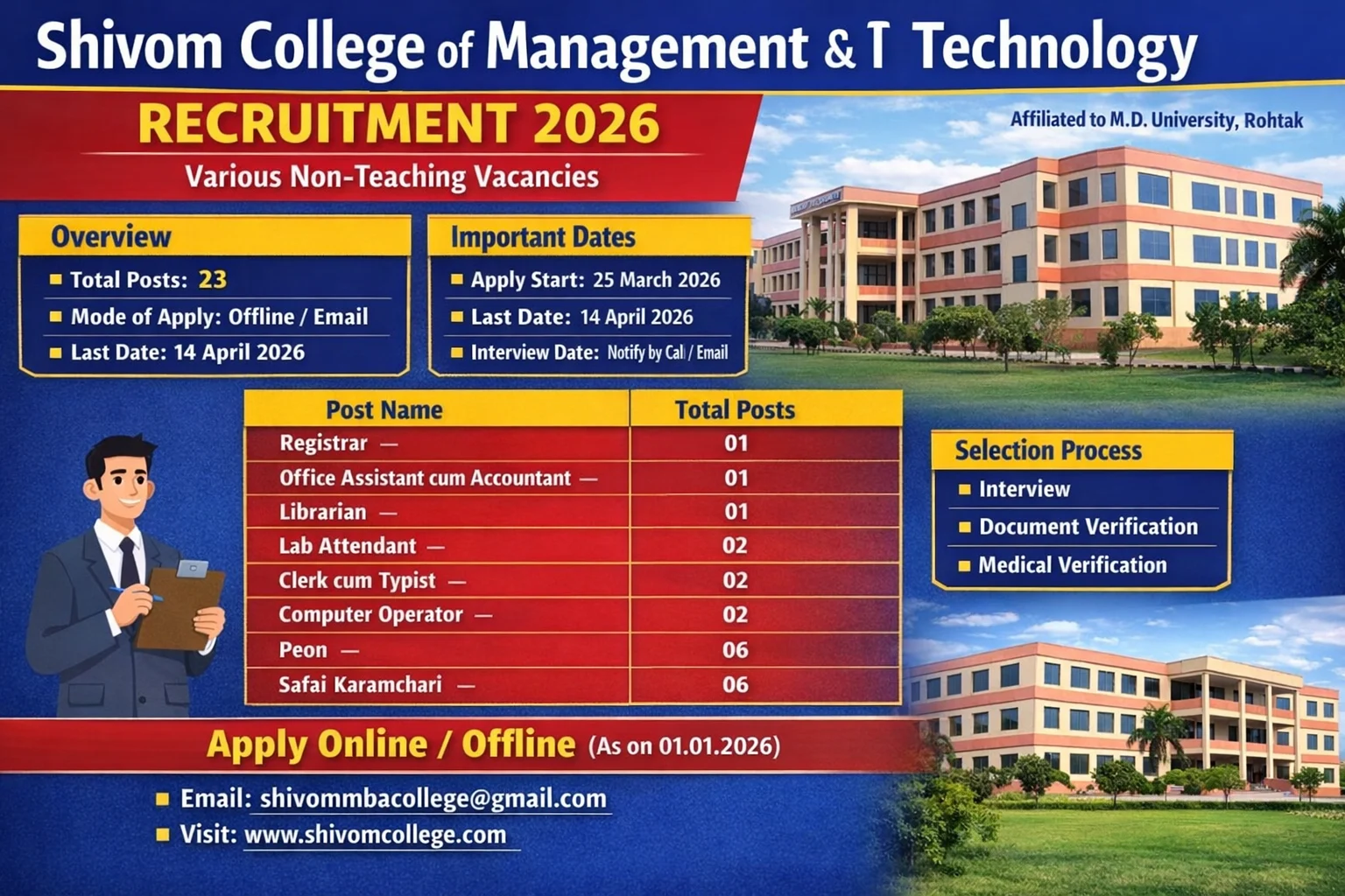 Shivom College of Management & Technology Vacancy 2026